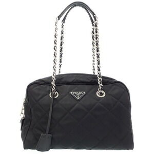 Prada Tessuto Impuntu Quilted Chain Shoulder Bag Black